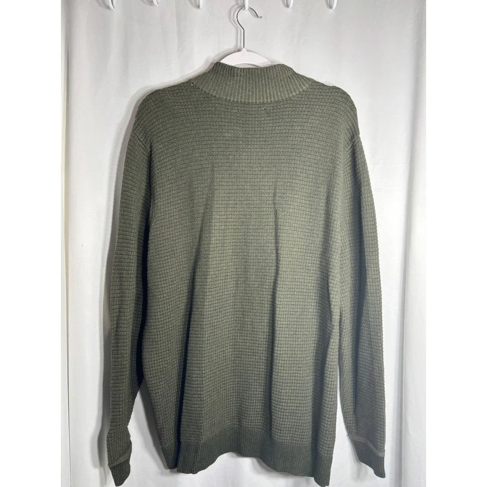 GH Bass & Co Mens Sweater Olive Green‎ Waffle Knit Mock Neck Button Pullover XL